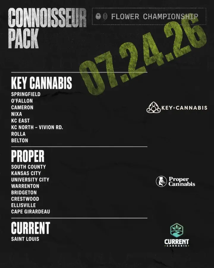 Participating Missouri dispensary locations carrying the 2026 Cannabis Cult Flower Championship pack.